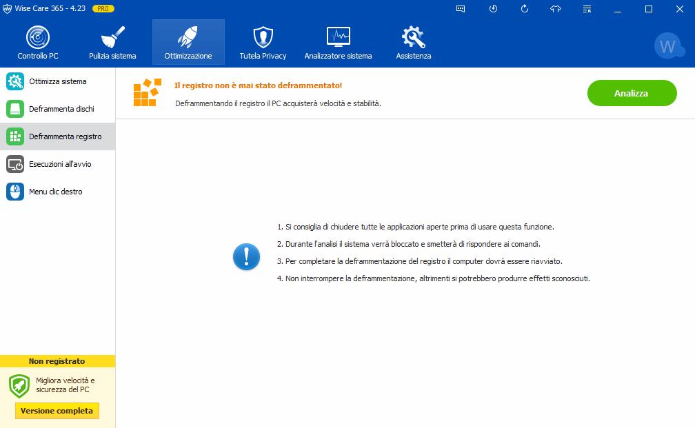 deframmentare registro windows